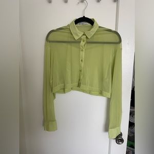 urban outfitters lime green sheet cropped button up